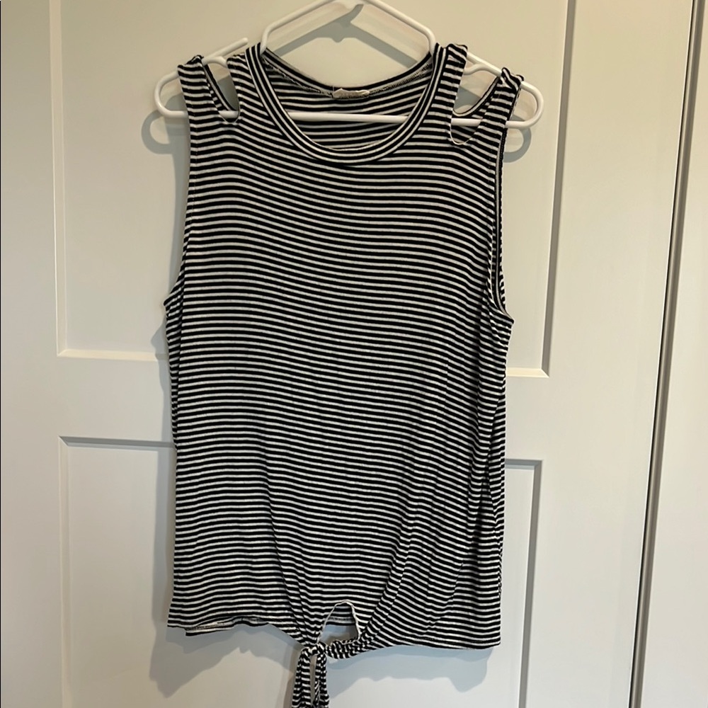 BiBi Black and White Tie Front Tank Top